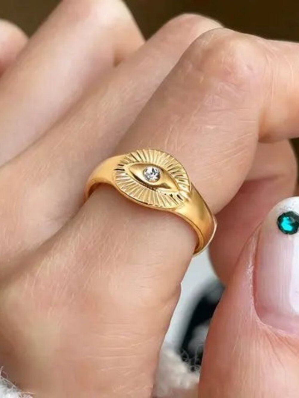 Evil Eye Signet Ring with Crystal